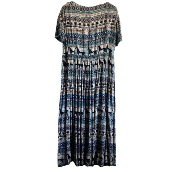 Vintage Phool Maxi Dress South West Folk Horse Print Indian Broomstick Button‎ M - Picture 2 of 9